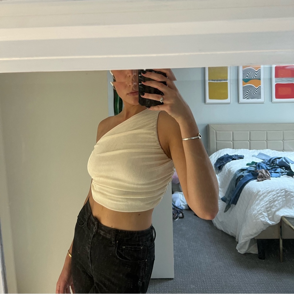 small one shoulder crop - champagne color